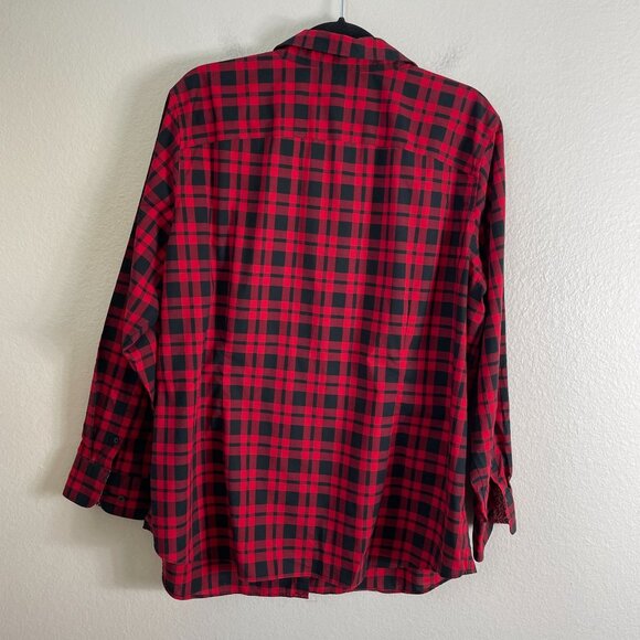 Chaps Womens Plus 2X Red Black Plaid No Iron Button Up Shirt Long Sleeve Blouse - Picture 11 of 11
